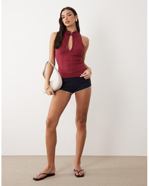 Gina Tricot Red Keyhole Top