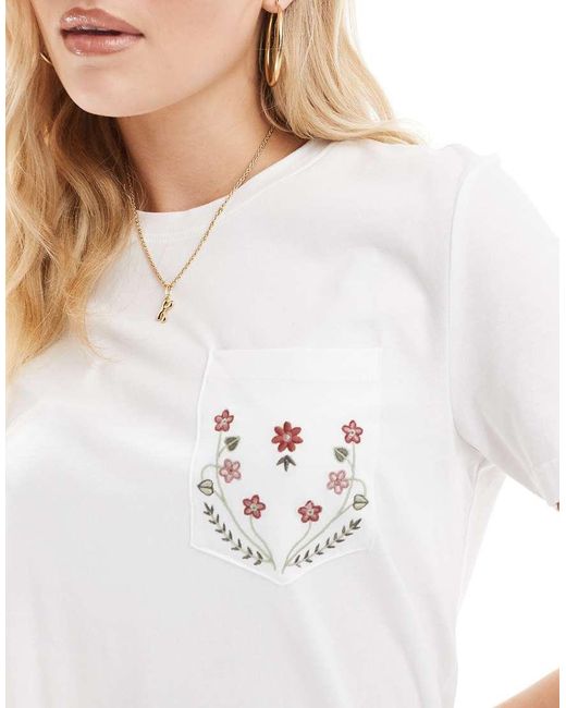 ONLY T-Shirt Met Bloemenborduursel in het White