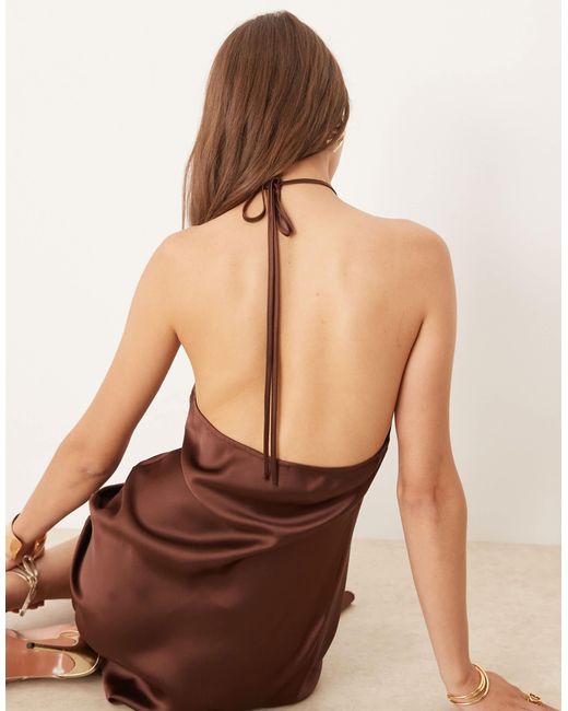 ASOS Natural Satin Halter Maxi Dress