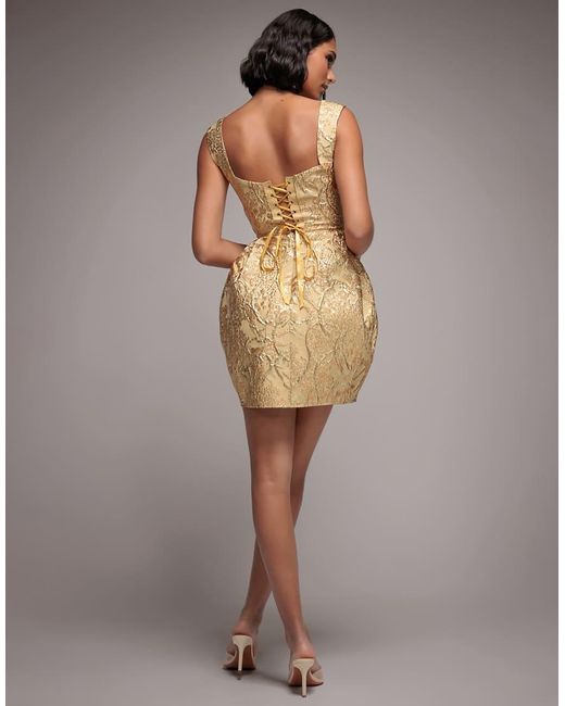 Goddiva Gray Corset Balloon Skirt Lace Up Back Mini Dress