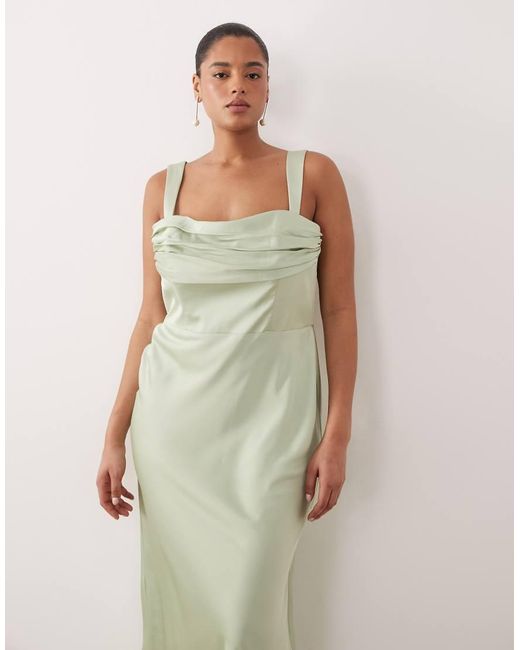 ASOS Green Asos Design Curve Bridesmaids Satin Draped Bust Maxi Dress With Column Skirt