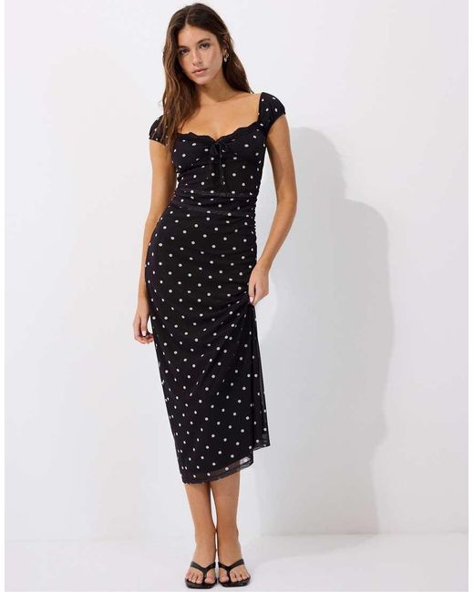 Stradivarius Blue Short-sleeved Printed Midi Dress