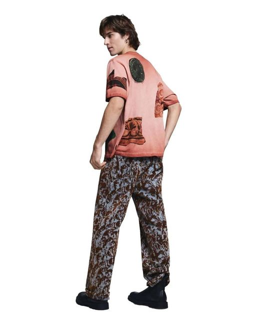 Desigual Orange Short-Sleeved Patchwork T-Shirt for men