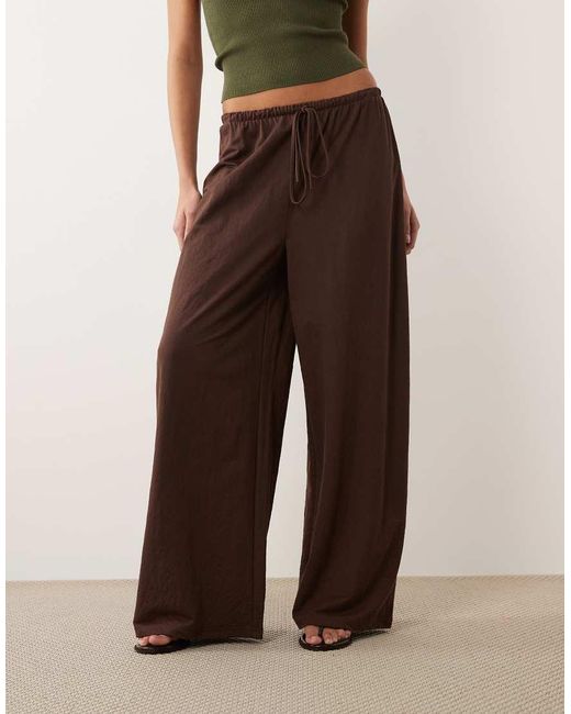 ASOS Brown Co-Ord Linen Look Tie Waist Wide Leg Trousers