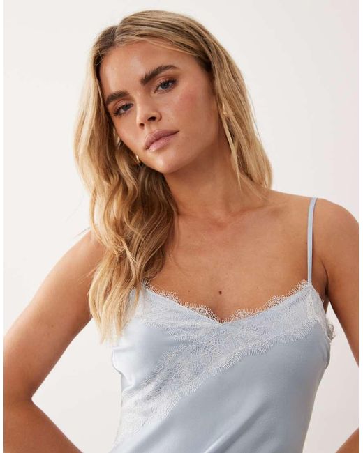 New Look Blue Contrast Lace Strappy Satin Midi Dress