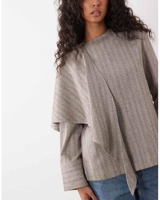 Pretty Lavish Natural Draped Long Sleeve Jumper