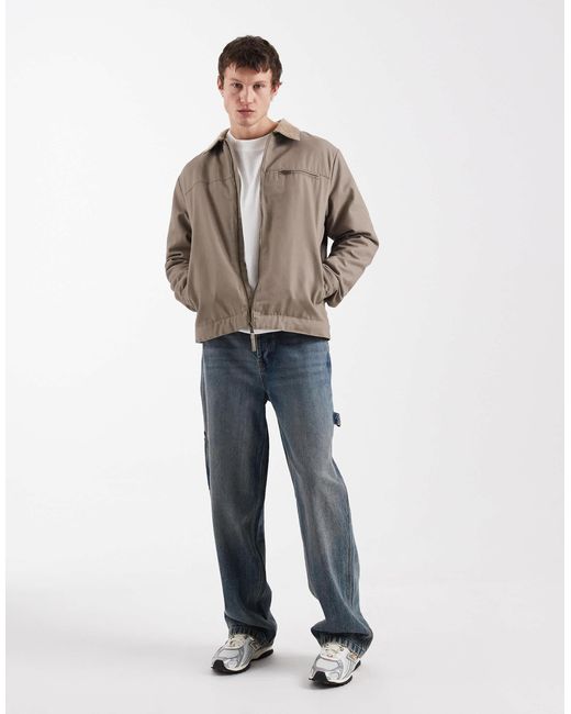 Threadbare Natural Zip Front Barn Jacket With Contrasting Collar for men