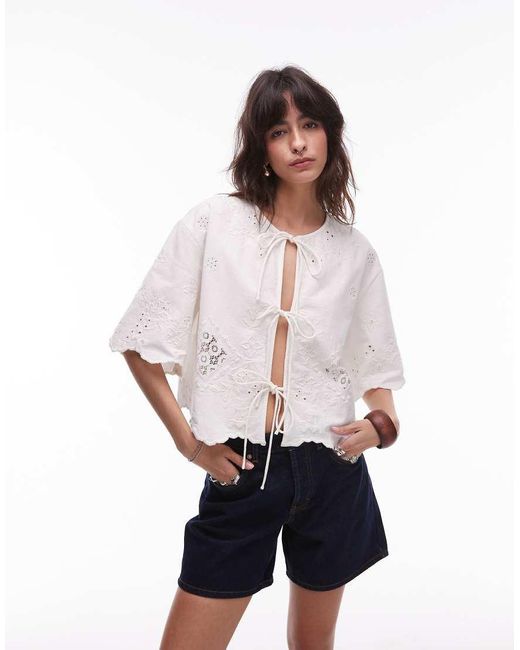 TOPSHOP Pyjamajasje Van Stof Met Uitsnijdingen En Gestrikte Voorkant in het White