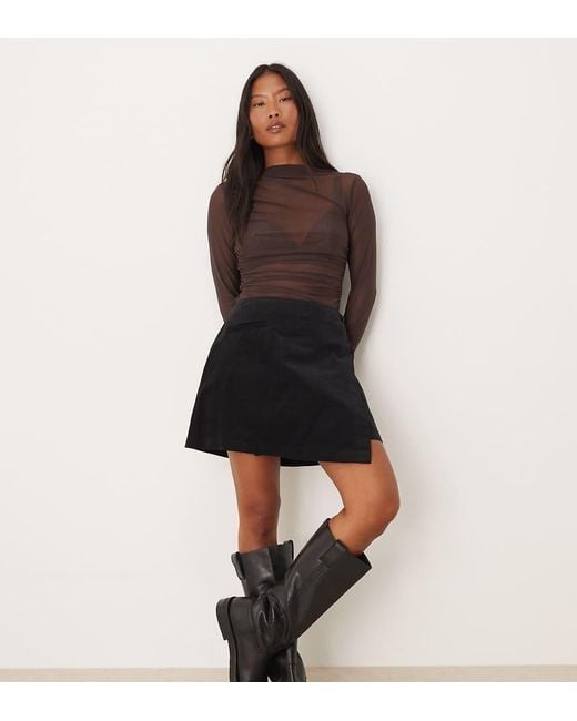 Nobody's Child Petite Black Sofia Wrap Front Mini Cord Skirt