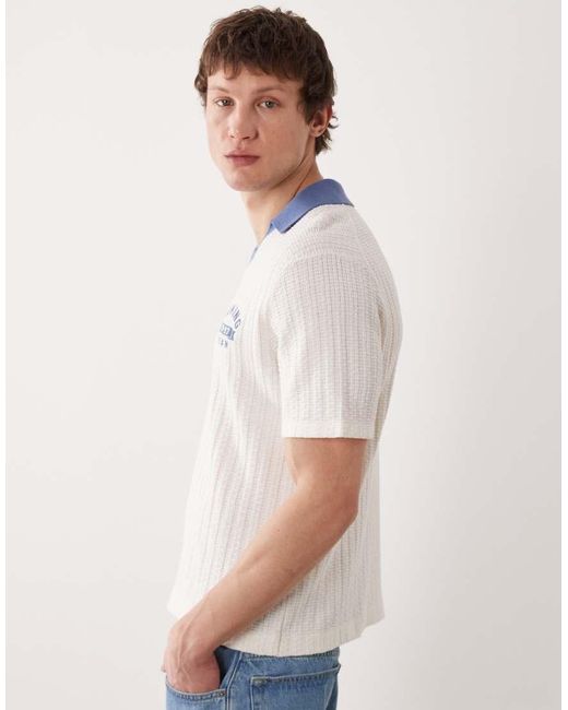 Abercrombie & Fitch White Contrast Collar Knit Polo for men