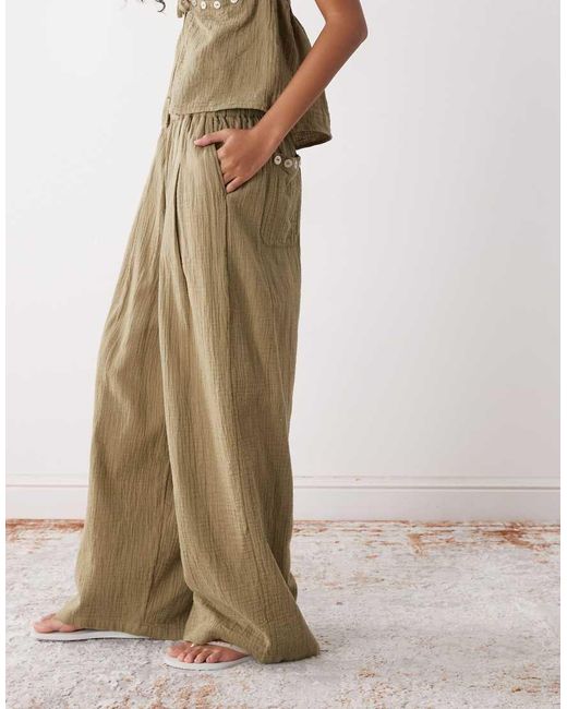 Collusion Natural Cheesecloth Beach Balloon Trouser Co-ord