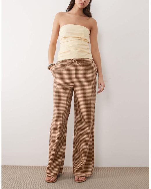 Threadbare Natural Gingham Pull On Pants