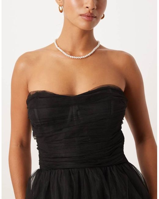 LACE & BEADS Black Corset Overlay Tulle Bow Mini Dress