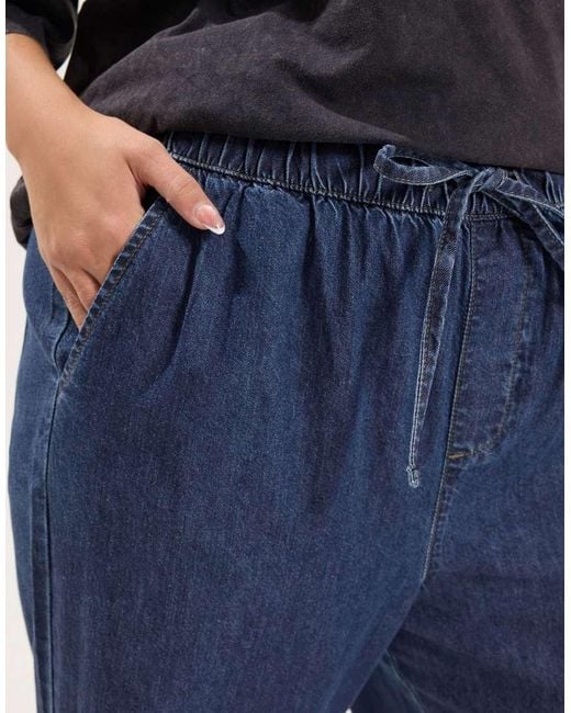 Yours Clothing Blue Pull On Wide Leg Jeans