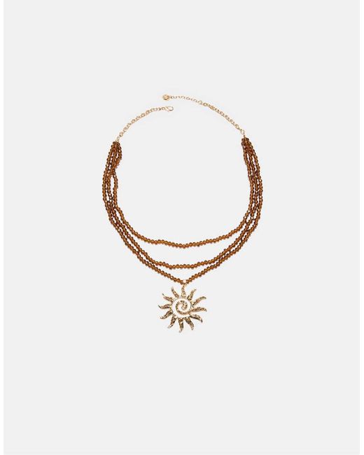 Stradivarius White Beaded Sun Necklace