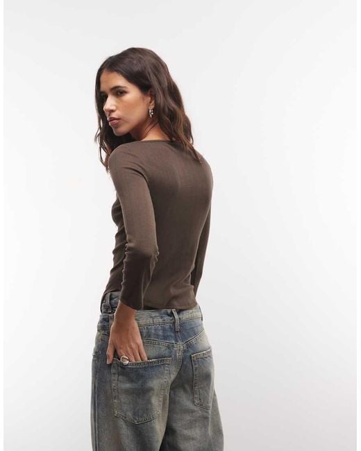 Monki Brown Long Sleeve Boatneck Top