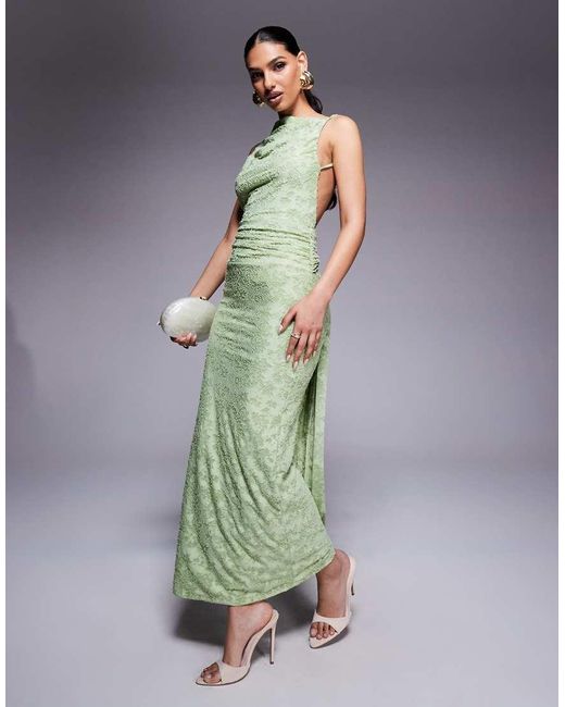 ASOS Mouwloze Maxi Jurk Met Open Achterkant En Sjerp in het Green