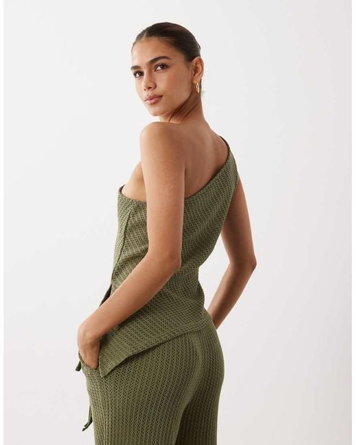 ASOS Green One Shoulder Crochet Co-ord Top