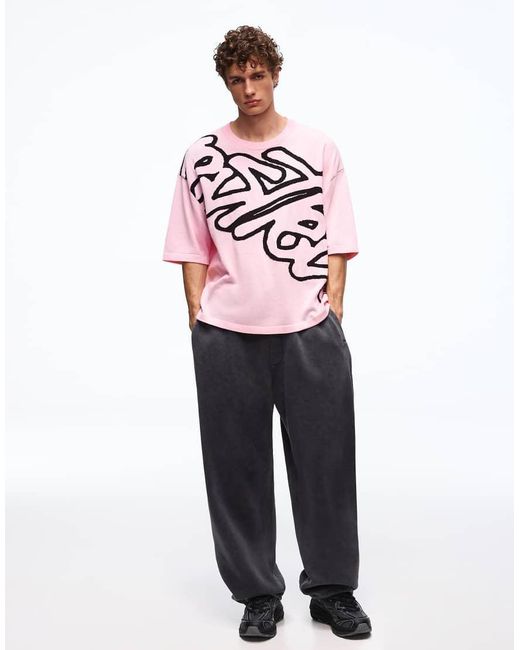 Bershka Pink Short Sleeve Print T-shirt for men