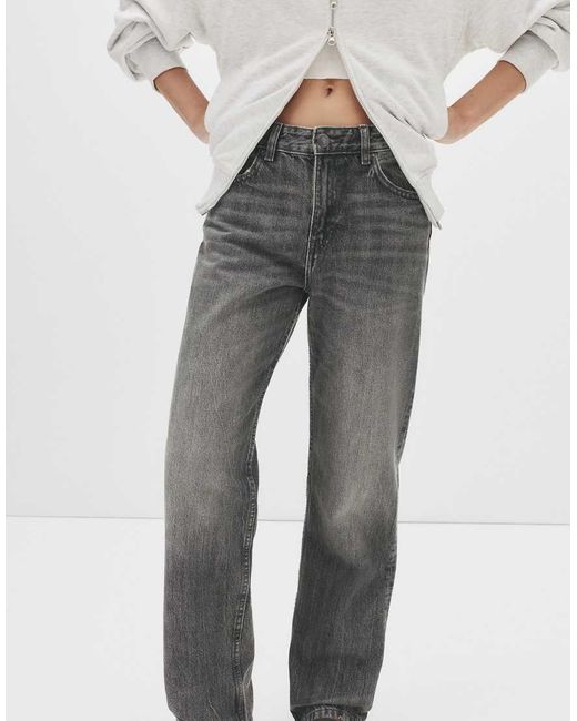 Pull&Bear White Mid-waist Straight-leg Jeans