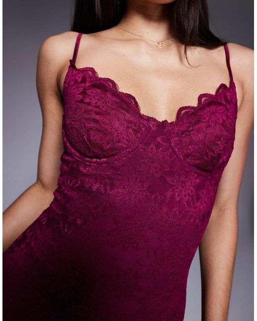 Wanderdoll Purple Leah Structured Cami Lace Fishtail Maxi Dress