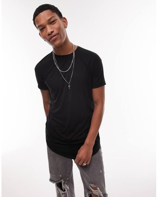 Topman Black Longline T-shirt for men