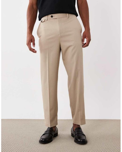 ASOS Natural Tailored Wool Look Relaxed Tapered Pants for men
