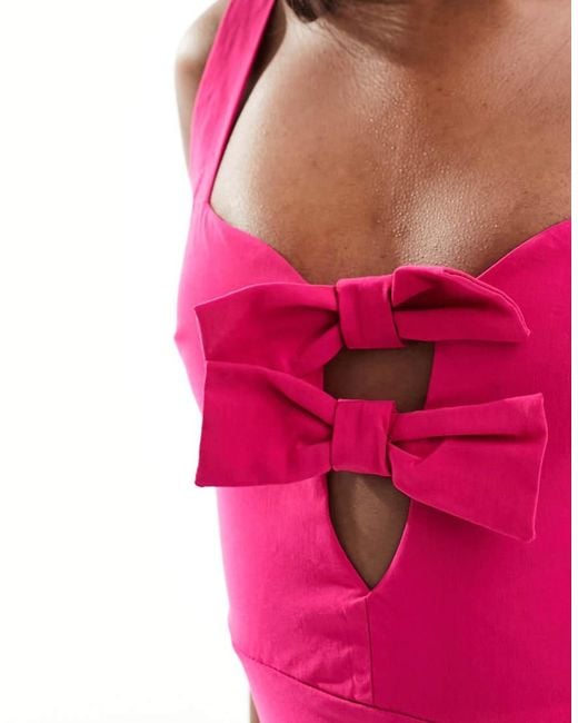 Vesper Pink Bow Detail Bodycon Midi Dress