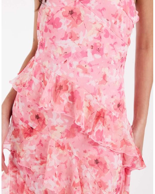 Vero Moda Pink Smilla Chiffon Cami Ruffle Detail Midi Dress