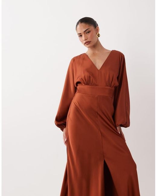 Forever New Red Forever New Satin V Neck Batwing Slit Front Maxi Dress