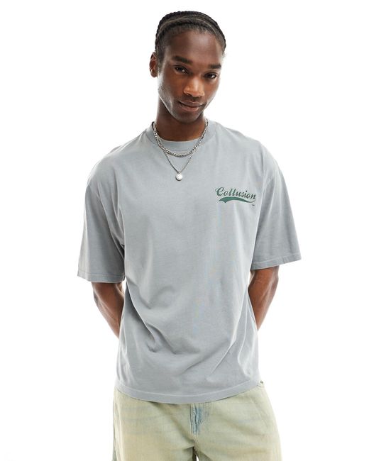 Camiseta con logo estampado estilo universitario Collusion de hombre de color Gray