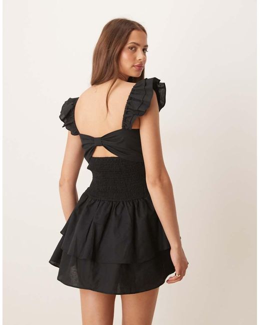 esmé studios Natural Esmee Exclusive Shirred Beach Dress With Frill Straps And Bow Detail