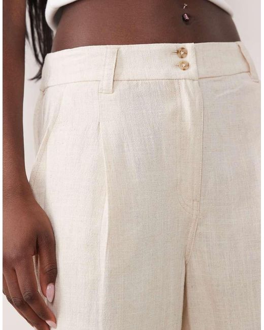 ASOS Natural Wide Leg Trousers With Pleat Detail
