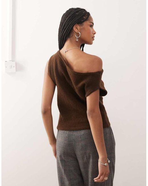 Collusion Brown Knitted Off The Shoulder Top