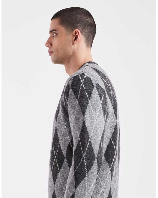 New Look Gray Argyle Knit Jumper for men