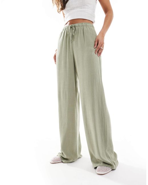 Stradivarius Green Linen Look Pull On Trouser
