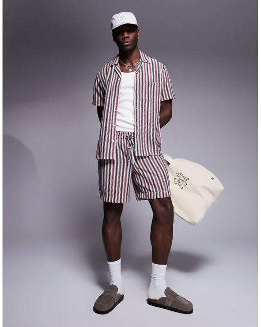 South Beach Purple Stripe Knit Beach Short Co-ord for men