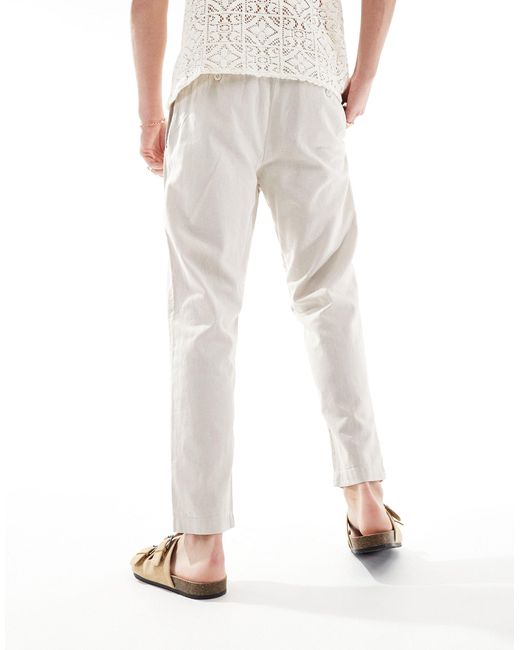 ASOS White Wide Pleated Linen Chino Trousers for men