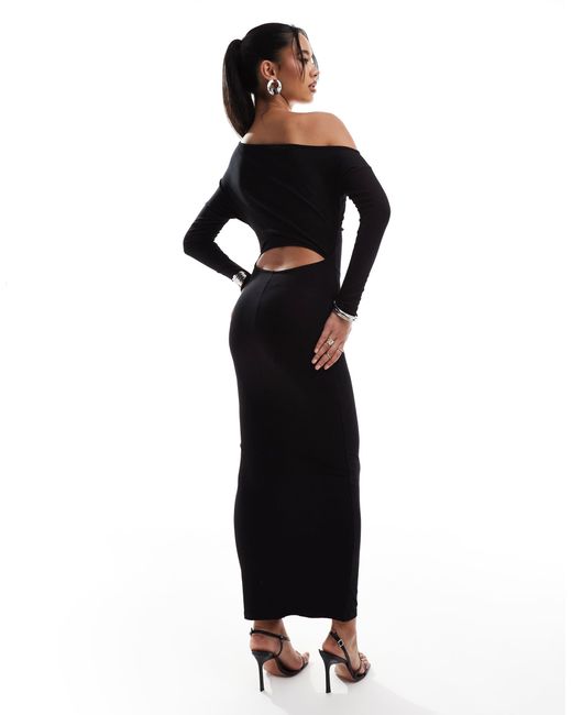 ASOS Black Slouchy Off Shoulder Open Back Midi Dress