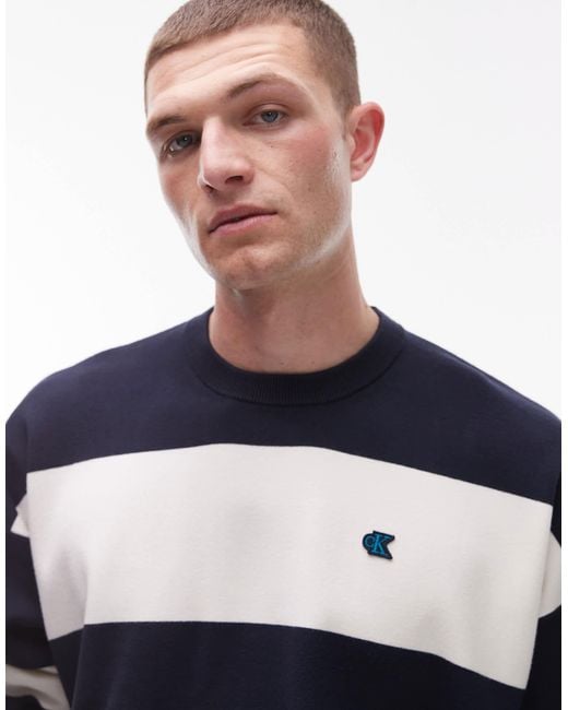 Calvin Klein Blue Striped Sweatshirt for men
