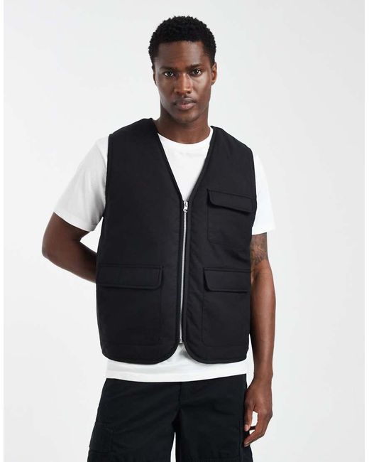 ASOS Blue Wadded Utility Vest With Quilting for men