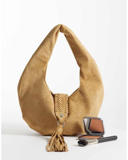 ASOS Metallic Woven Handle Faux Suede Shoulder Bag