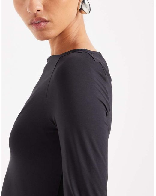 ASOS Blue Slinky Slash Neck Long Sleeve Top