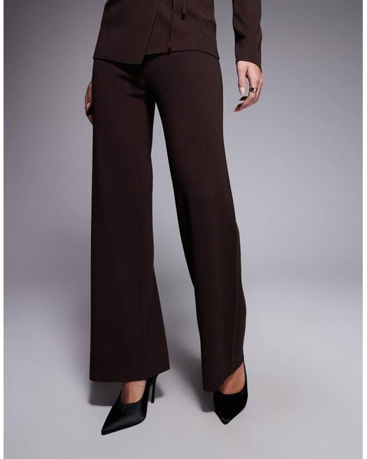 Kaiia Gray Exclusive Ribbed Knit Wide Leg Trousers Co-ord
