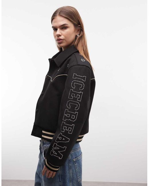 ICECREAM Blue Diamante Logo Western Varsity Jacket