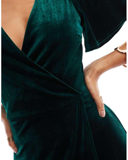 Maya Green Faux Wrap Velvet Bridesmaid Maxi Dress