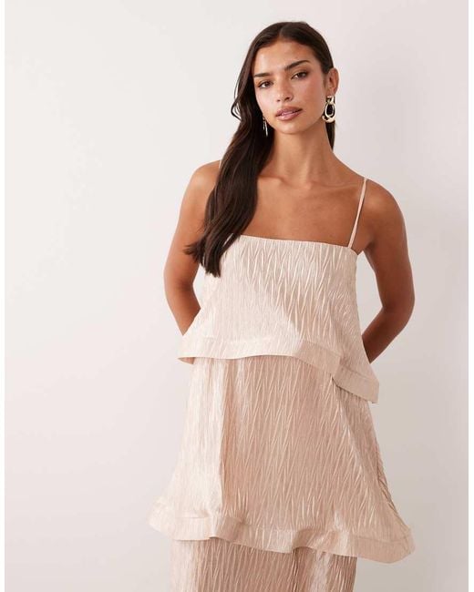 ASOS Natural Zigzag Plisse Tiered Trapeze Maxi Dress