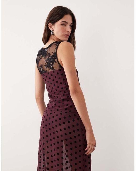 Motel Purple Kasia Co-Ord V Neck Lace Polka Dot Top