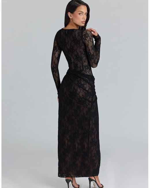 House Of Cb Black Sapphira Lace Asymmetric Maxi Dress