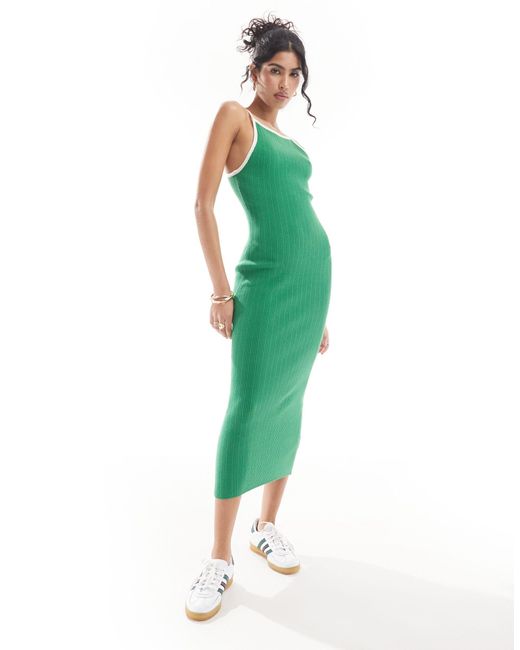 ASOS Green Knitted Midi Dress With Strappy Back Detail